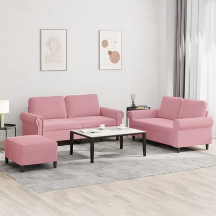 vidaXL - 3-delige - Loungeset - met - kussens - fluweel - roze