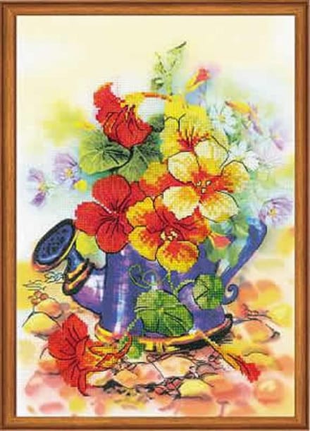Borduurpakket - Bloemen In Gieter