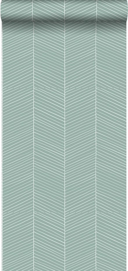ESTAhome behang visgraat-motief vergrijsd mintgroen - 53 cm x 10.05 m - 139108