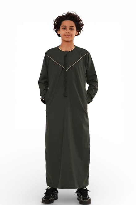 Kinderen Jongens Ramadan Olijfgroen Marokkaanse Jubba Robe Djellaba Eid Thobe - K-TT-006