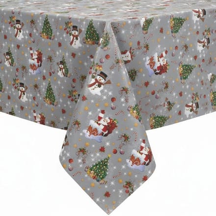 Protecttable - Kerst Tafelzeil Kerstman Zilver 140x250cm - Tafelkleed Afwasbaar - Kunststof