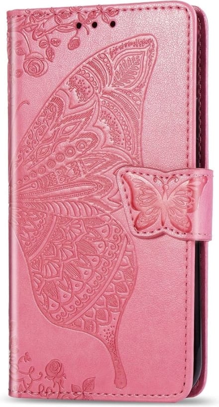 Hoesje geschikt voor iPhone 16 Plus - Bookcase - Pasjeshouder - Portemonnee - Vlinderpatroon - Kunstleer - Roze