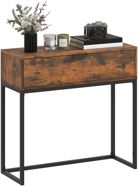 Homcom Console Table-Spaanplaat, Staal-80L x 30B x 76H cm-Rustiek-Bruin