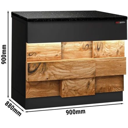 GGM Gastro Kassentisch TORONTO - 900mm - Holzfront - schwarze Granit-Arbeitsplatte Zwart / Bruin