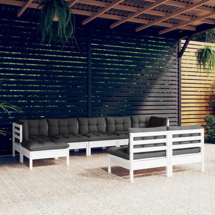 vidaXL - 9-delige - Loungeset - met - kussens - grenenhout - wit