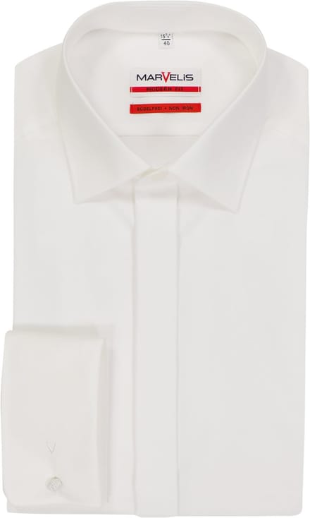 MARVELIS modern fit smoking overhemd - popeline - off-white - Strijkvriendelijk - Boordmaat: 43
