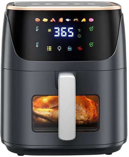 Zerova Airfryers 7L - Heteluchtfriteuse - Heteluchtoven - Digital Touchscreen - 8 Automatische Programma's - Kijkvenster - Zwart