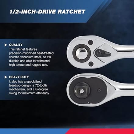 Omkeerbare 1/2 inch ratelsleutel met Quick Release en 72-tanden