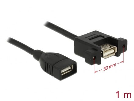 Delock Cable USB 2.0 Type-A female > USB 2.0 Type-A female panel-mount 1 m