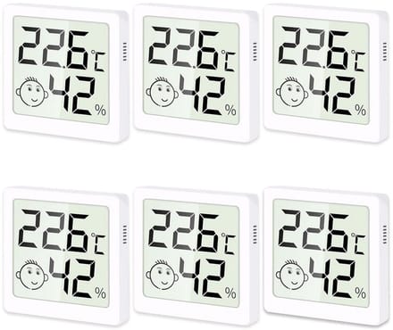 6-pack Digitale Luchtvochtigheid en Temperatuurmeters met Smiley Indicator
