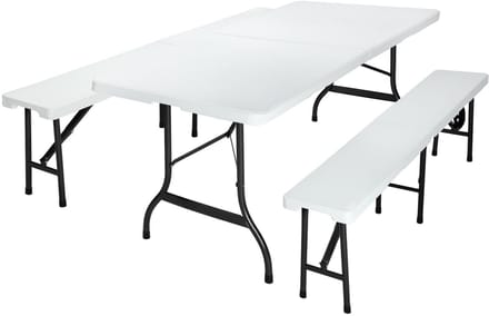 Casaria Picknickset Inklapbaar – 2 Banken 1 Tafel 180 cm – Wit