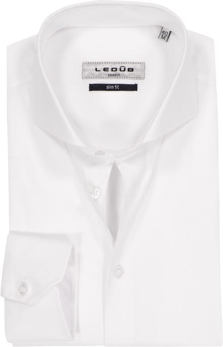 Ledub slim fit overhemd - mouwlengte 72 cm - popeline - wit - Strijkvriendelijk - Boordmaat: 40 (EU maat: M)