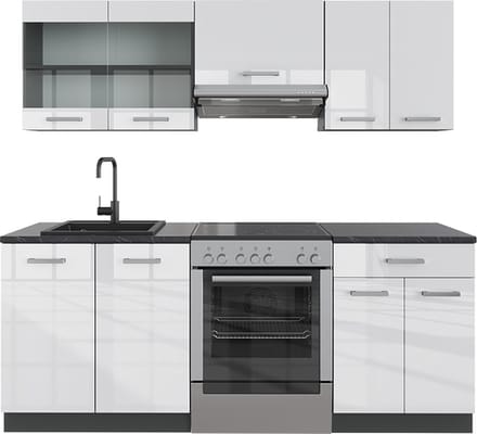 Vicco R-Line Complete keukeneenheid – 200 cm, WB Antraciet Wit hoogglans/antraciet