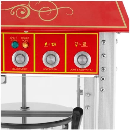 Popcornmachine met trolley - Retro design - 195 / 235 °C - rood - Royal Catering RCPW-16E.1-2F