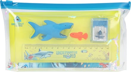 Dino World Schrijfset Underwater 15 Cm Transparant/blauw 6-delig