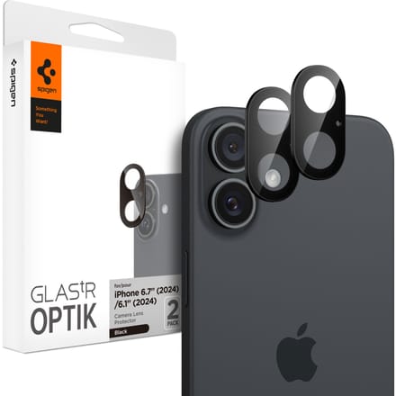 Spigen GLAStR Optik Camera Lens Protector - Camera eiland bescherming (2-pack) voor de Apple iPhone 16 / 16 Plus - Zwart