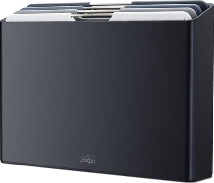 Joseph Joseph Folio™ Snijplankenset 4-delig – Large – Donkergrijs – Kleurgecodeerd – Met Opbergstand – RVS Handgrepen