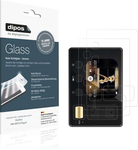 dipos – 2x Pantserfolie geschikt voor Diofox M6 MP3-Player | 9H Screenprotector