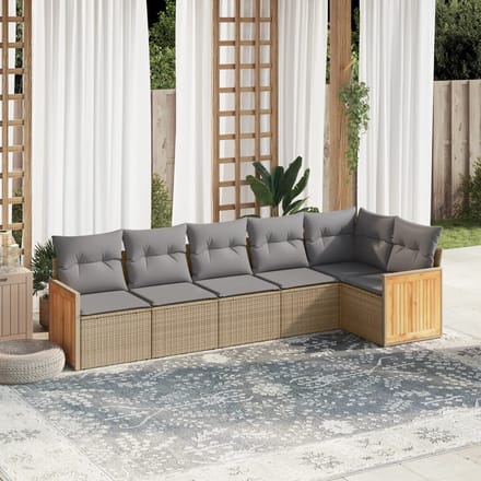 vidaXL - 6-delige - Loungeset - met - kussens - poly - rattan - beige