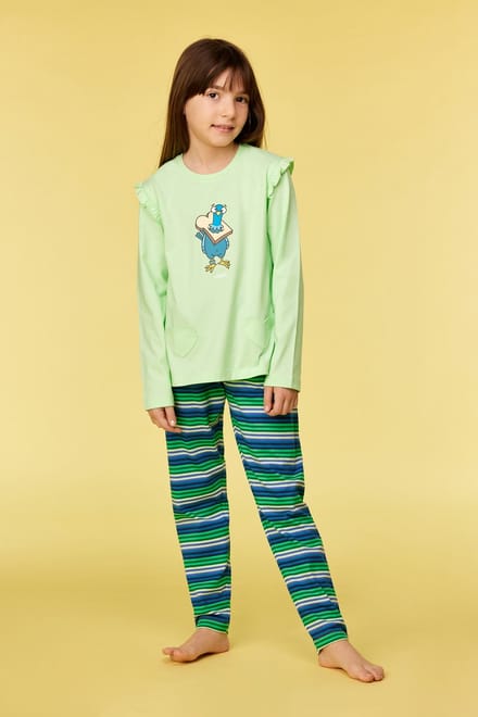 Woody pyjama meisjes/dames - groen - duif - 252-10-PLG-S/760 - maat 128