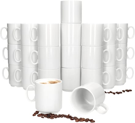 Set van 24 EVENT stapelbare koffiemokken wit porselein 250 ml