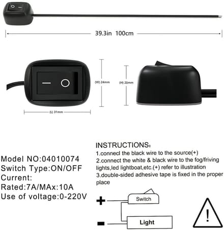 2 Stuks Plakken Type AAN/UIT Schakelaar 12V-230V 10A - Tuimelschakelaar met 1m Kabel voor Auto
