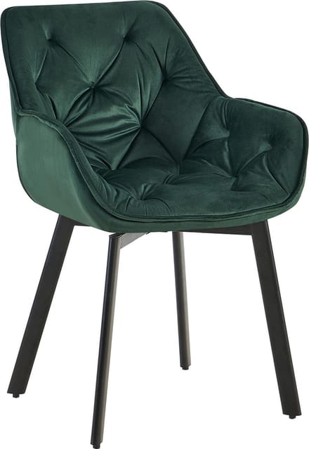 CLP Antigo Eetkamerstoel - Met armleuning - Metalen frame - Velvet - Fluweel/groen