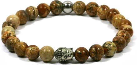 IbizaMen - heren armband - Jaspis natuursteen 8mm - buddha RVS - 21cm