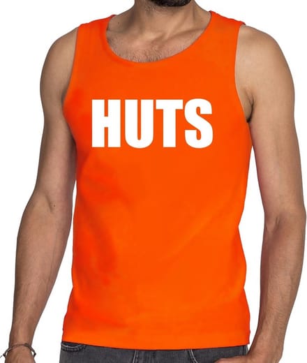 HUTS tekst tanktop / mouwloos shirt oranje heren - heren shirt HUTS S