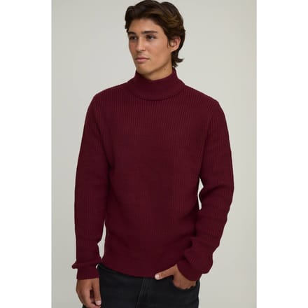 Regular Fit Coltrui Geribbelde Gebreide Trui | Burgundy | Size Large
