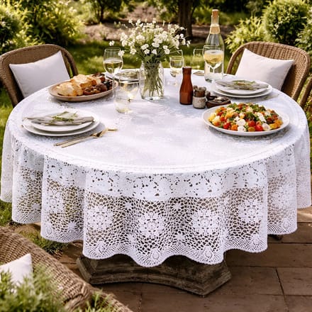 Lavandoux - Crochet Rond Tafelkleed - Vinyl - Wit - Ø 182 cm