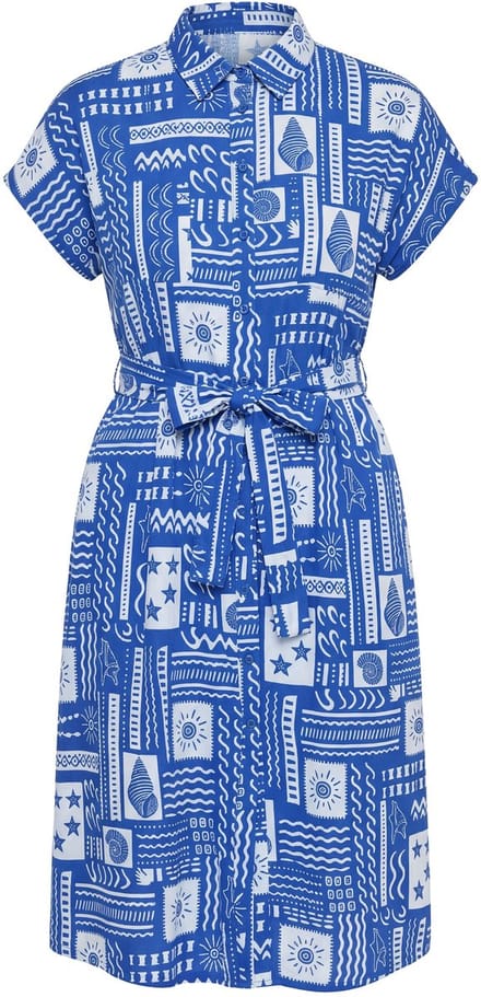 Studio Untold - Dames - Midi-jurk oversized tegelprint korte mouw - Kobaltblauw - Maat 50+