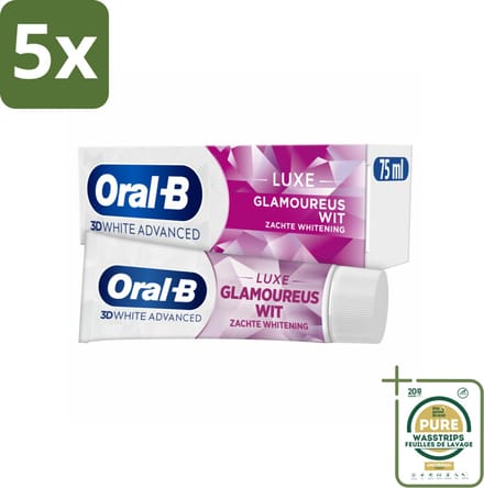 5 x Oral-B - 3D White Advanced – Tandpasta – Luxe – Glamorous White – 75 ml - Grootverpakking - Koffiezetapparaat