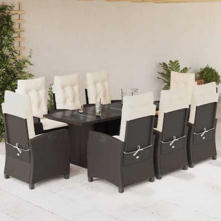 vidaXL - 9-delige - Tuinset - met - kussens - poly - rattan - bruin