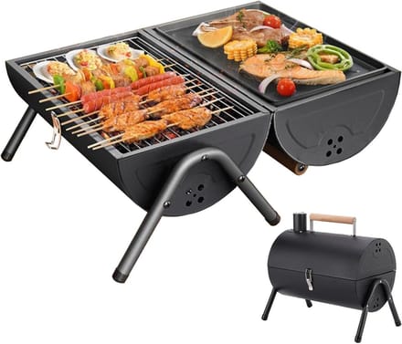 Allecto Plus - Dubbelzijdige Draagbare Houtskoolgrill voor Outdoor Camping en Picknick