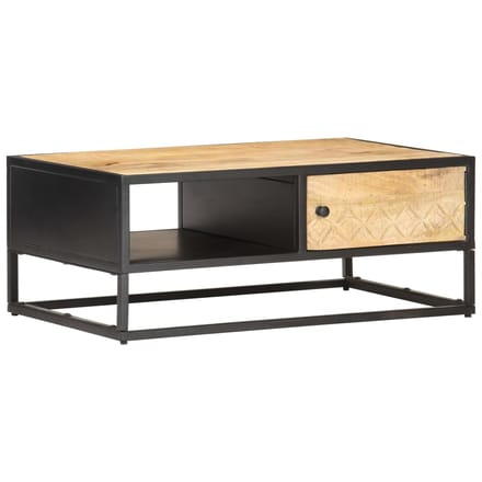 vidaXL - Salontafel - met - bewerkte - deur - 90x55x36 - cm - ruw - mangohout