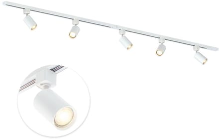 Qub Focus Railverlichting - Wit - 200 cm - I-Vorm - 5x GU10 Spots - Dimbaar - Complete Set