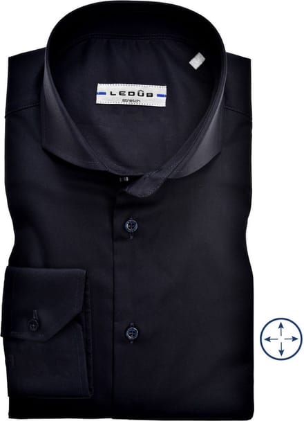 Ledub slim fit overhemd - donkerblauw - Strijkvriendelijk - Boordmaat: 42