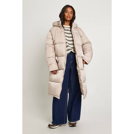 boohoo Dames Petite Longline Pufferjas | Stone | Maat: 16