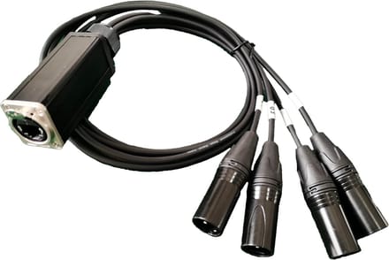 BOS Label - 4x XLR 5 Pin over ethernet - Ethercon XLR split - 4X Male XLR 5 Pin- 1x RJ45 - CAT6 - AES Ready 110 ohm