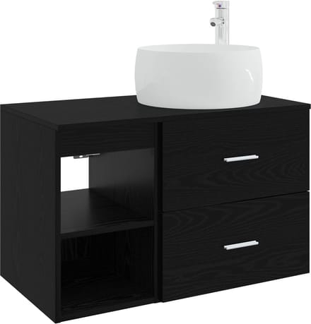 vidaXL - Badkamermeubelset - voor - wandmontage - 2 - st - Zwart - eiken