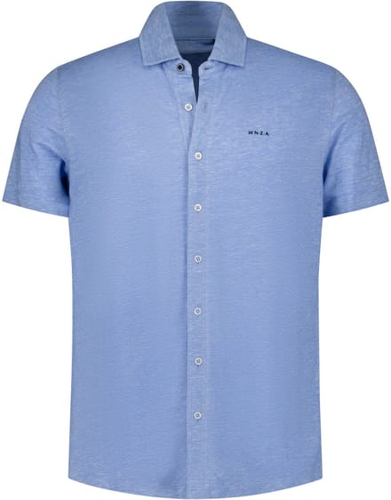 NZA - Linnen blauw overhemd met korte mouw