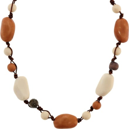 Behave - Lange ketting met bruine stenen en kralen - 100 cm