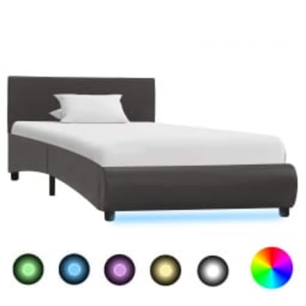vidaXL - Bedframe - met - LED - kunstleer - grijs - 90x200 - cm
