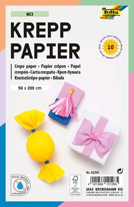 Crêpepapier Folia 50x200cm Mix 10 kleuren | 10 stuks