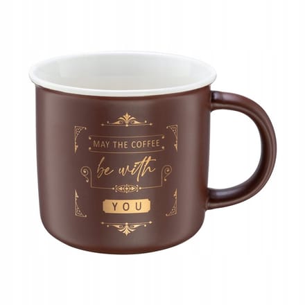MORNING BREW Mok Porselein 380ml Bruin met Gouden Tekst