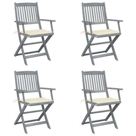 vidaXL - Set - van - 4 - klapstoelen - met - kussens, - gemaakt - van - massief - acaciahout.