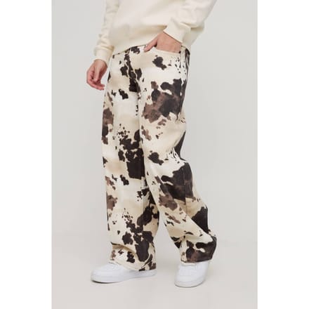 Baggy Fit Cow Print Denim Jeans | Brown | Size 30R