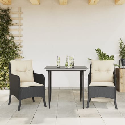 vidaXL - 3-delige - Tuinset - met - kussens - poly - rattan - zwart