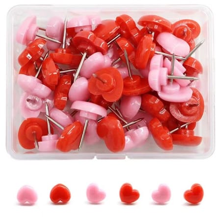 Go Go Gadget - Punaises - 100 stuks - Mix van Rood & Roze - Hartjes - Met opbergdoosje